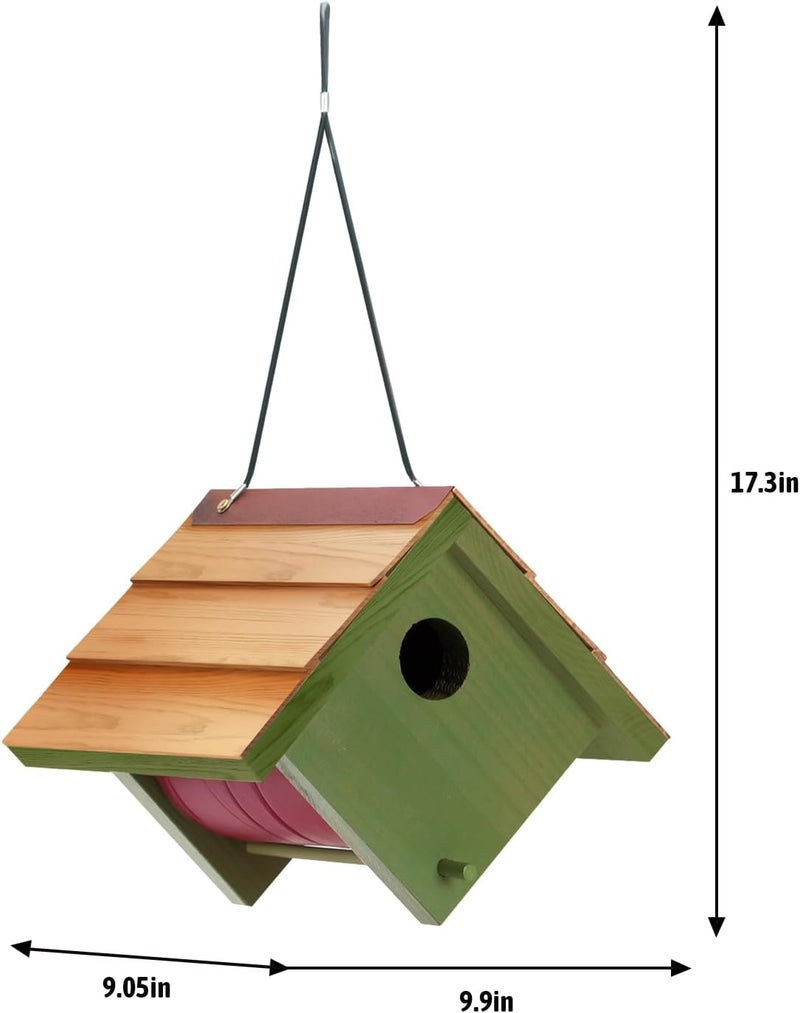 CEDAR ALPHA Large Cedar Bluebird House for Outside - Bamboo Shingles Roof Birdhouse for Bluebirds - Weather Proof Metal Protected - 13/16” Thickness Heavy Duty - Detachable and Easy Cleaning (1.5" Hole) - Image 3